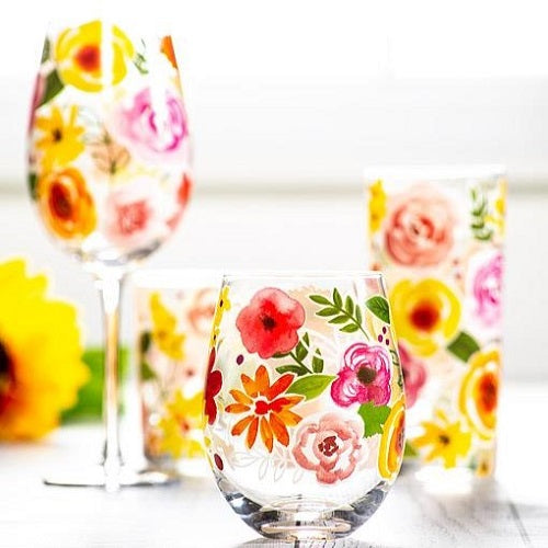 Fiesta Floral Wine Glass with Stem - Set of 4