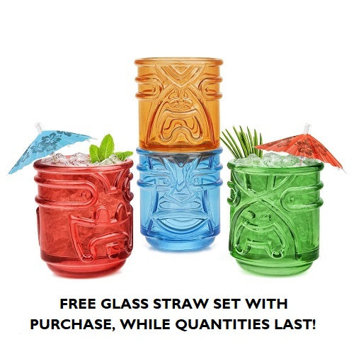 Final Touch Set of 4 Tiki Tumbler Glasses (Coloured) - and free straws!