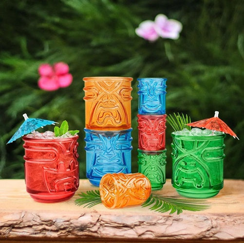 Final Touch Set of 4 Tiki Tumbler Glasses (Coloured) - and free straws!