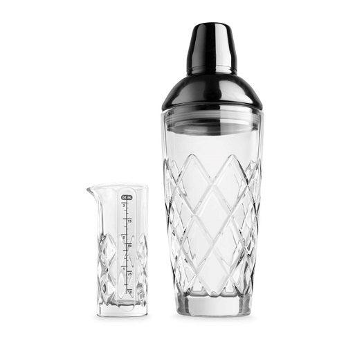 Final Touch Yarai Glass Cocktail Shaker & Jigger Set - Black Chrome