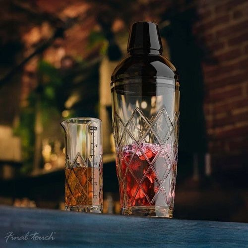 Final Touch Yarai Glass Cocktail Shaker & Jigger Set - Black Chrome