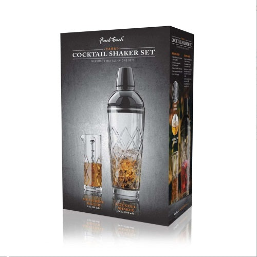 Final Touch Yarai Glass Cocktail Shaker & Jigger Set - Black Chrome