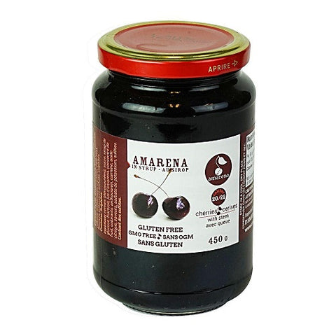 Amarena Cherries with Stem, 450 gram jar