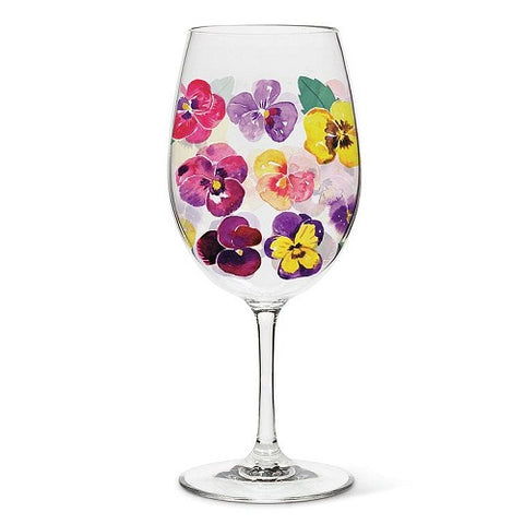 Pansies Wine Glass with Stem - Set of 4