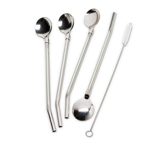 4 Spoon Straws with Cleaning Brush