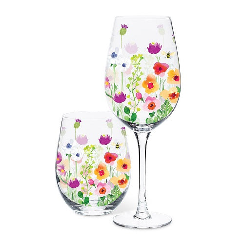 Bee Garden Wine Glass with Stem - Set of 4