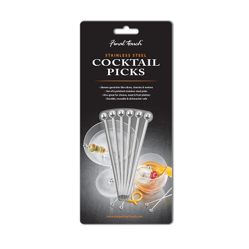 Final Touch Stainless Steel Cocktail Picks - Set of 6