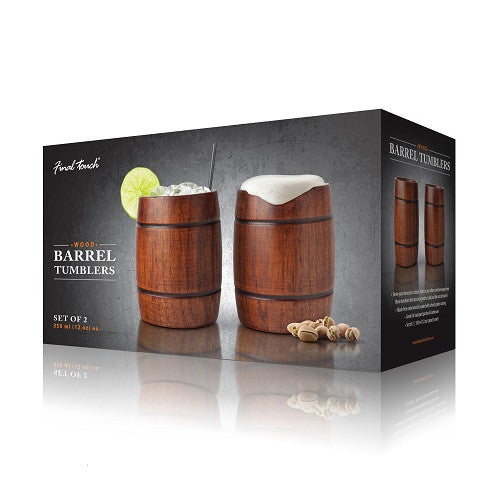 Final Touch Wood Barrel Tumblers, Set of 2 (GG1002): Tumblers  & Water Glasses