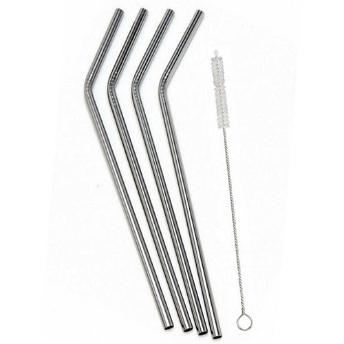 Danesco Stainless Steel Straws, Set of 4, with straw cleaner