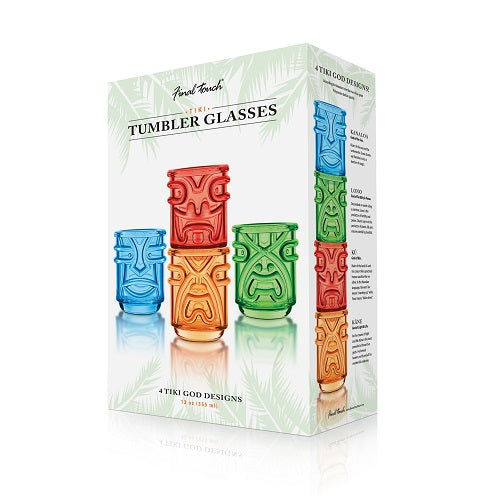 Final Touch Set of 4 Tiki Tumbler Glasses (Coloured) - and free straws!