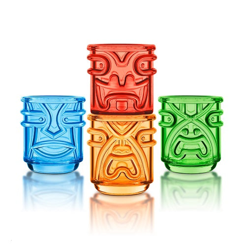 Final Touch Set of 4 Tiki Tumbler Glasses (Coloured) - and free straws!