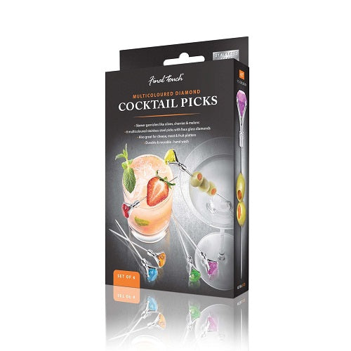 Final Touch Coloured Diamond Cocktail Picks - Set of 6