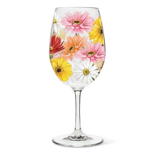 Mixed Flowers Wine Glass with Stem - Set of 4