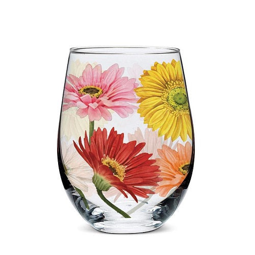 Gerbera Daisy Stemless Wine Glass - Set of 4