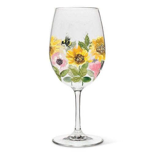 Sunflowers & Bees Wine Glass with Stem - Set of 4