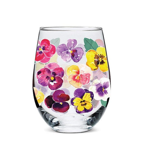 Pansies Stemless Wine Glass - Set of 4