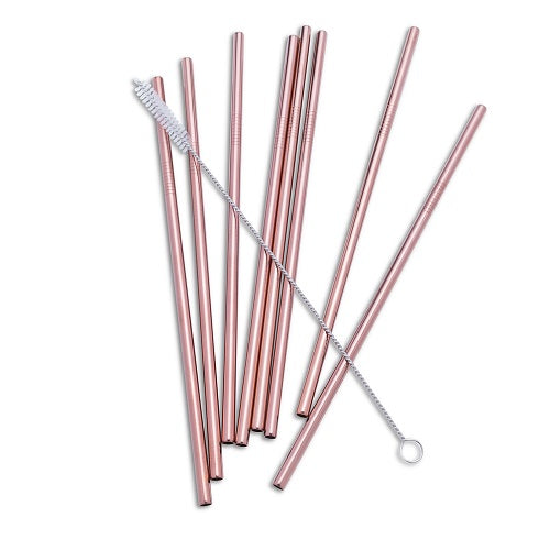 8 Straight Straws with Cleaning Brush - Rose Gold