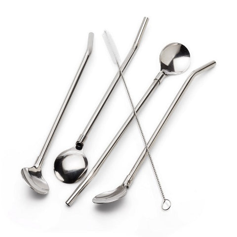 4 Spoon Straws with Cleaning Brush