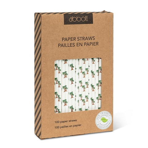 Palm Tree Print Paper Straws - Box of 100