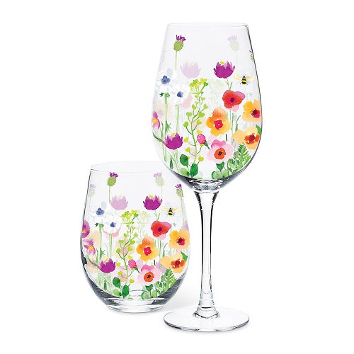 Bee Garden Wine Glass with Stem - Set of 4