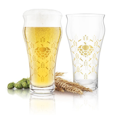 Barley & Hops Crystal Brewhouse Glass - Set of 4