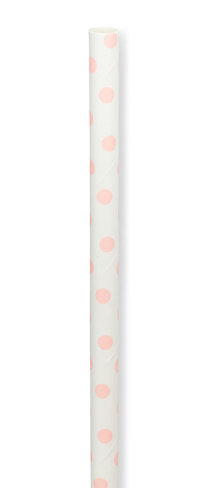 Pink Polka Dot Paper Straws - Box of 100