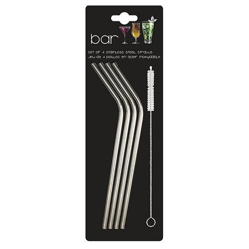 Danesco Stainless Steel Straws, Set of 4, with straw cleaner