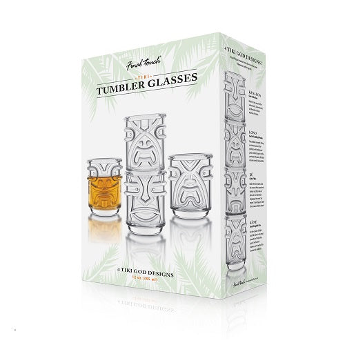 Final Touch Set of 4 Tiki Tumbler Glasses (Clear)