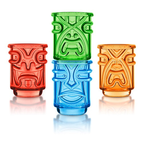 Set of 4 Tiki Shot Glasses (Coloured)