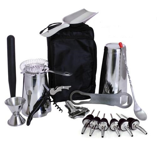 17-piece Bartender's Tote Bag, Stainless Steel